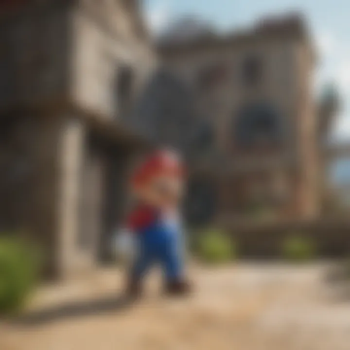 A detailed illustration showcasing gameplay mechanics with Mario in a PS4 game environment