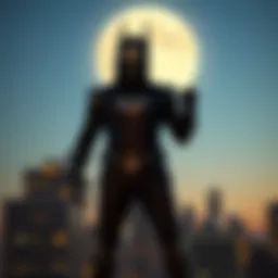 Moon Knight standing in a dramatic pose against a city skyline