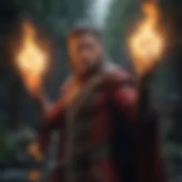 A captivating illustration of a mystical elemental hero conjuring fire and water.