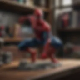 Collectible Spiderman action figures displayed on a shelf