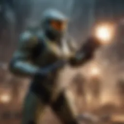 Cover art of the first Halo novel depicting a futuristic battle scene