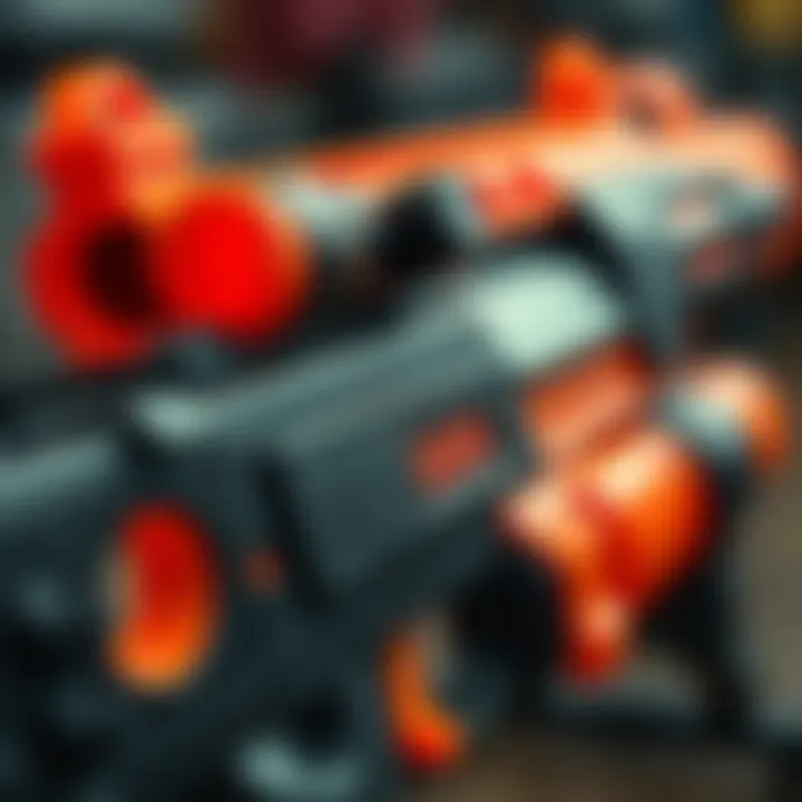 Close-up view of a powerful Nerf gun showcasing its features