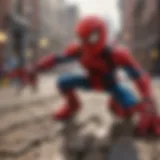A vibrant scene showcasing Lego Spider-Man in action