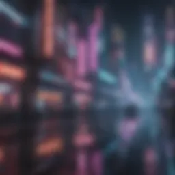 A futuristic cityscape showcasing neon lights and digital screens, representing the cyberpunk aesthetic.