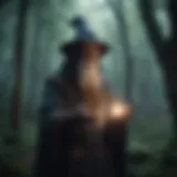 Mystical wizard casting a spell in a dark forest