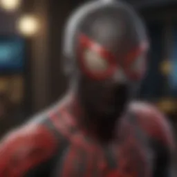 Detailed craftsmanship of a Miles Morales figure showcasing intricate web patterns.