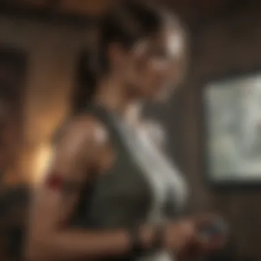 Nintendo Switch console with Tomb Raider game displayed on screen