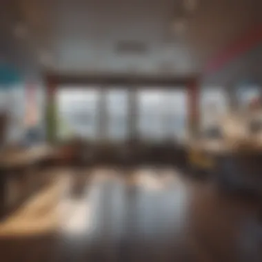 Office workspace with quirky decor and bustling activity