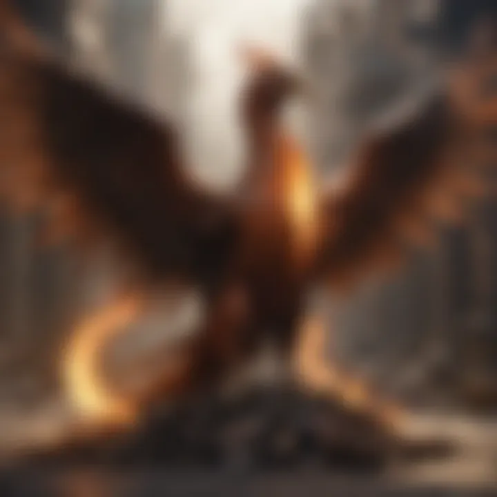 Magical Phoenix Rising from Ashes