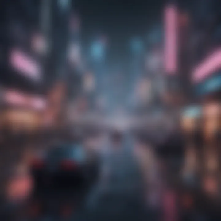 Futuristic Cityscape with Neon Lights and Hovering Vehicles