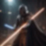 Mysterious Jedi Knight with Lightsaber in Galactic Battle