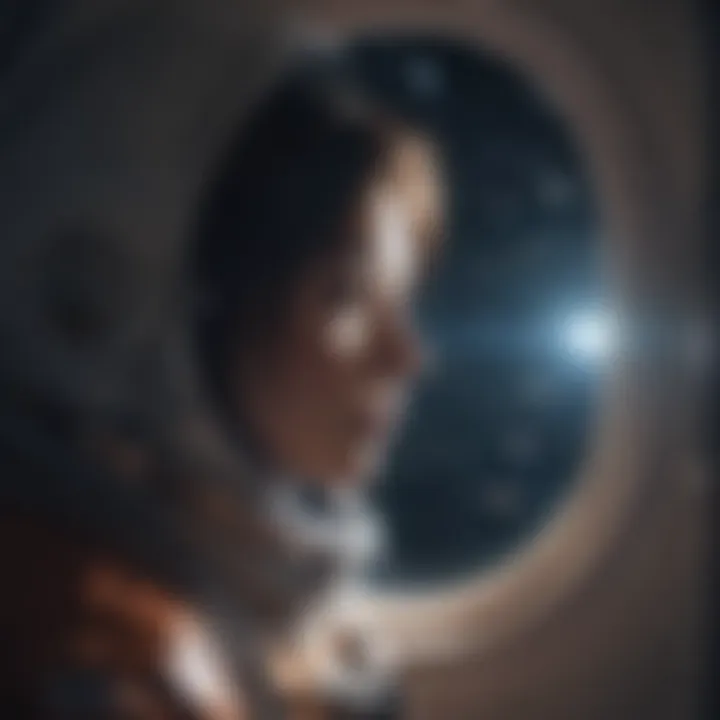 Illustration of a lone astronaut gazing at the beauty of a galaxy from a spaceship window