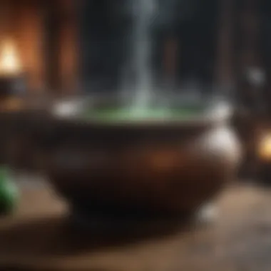 Glowing potion bubbling in a cauldron