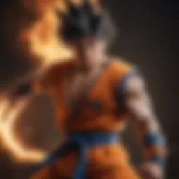 Martial arts legend Goku powering up with fiery aura