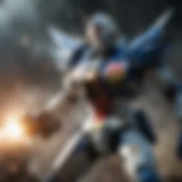 Iconic Gundam mecha in a dramatic battle scene