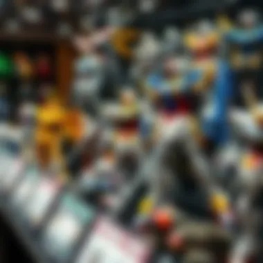 An array of various Gundam sets displayed in a collector's showcase