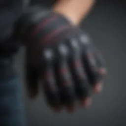 Detailed view of the Hayabusa Thor gloves showcasing their intricate stitching and craftsmanship.