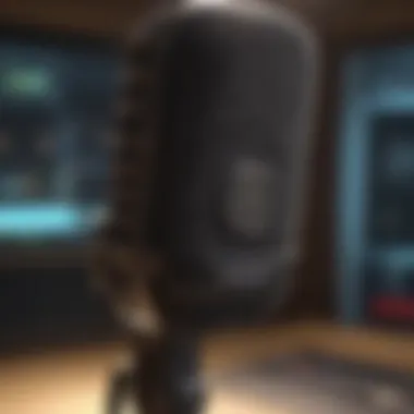 The Heart of Voice Acting A close-up of a microphone in a professional recording studio