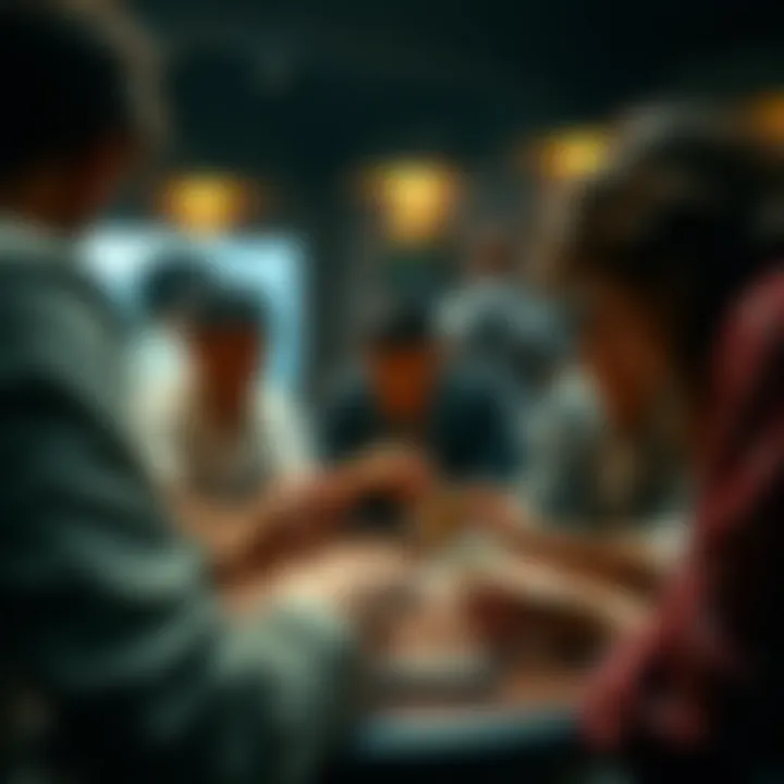 Community Engagement in Card Identification A community gathering of enthusiasts discussing magic card strategies