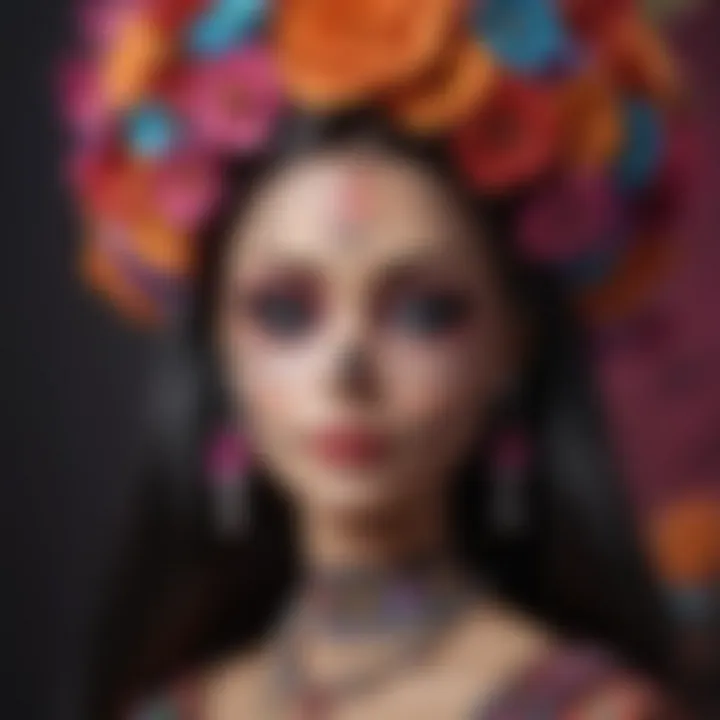 Intricate Day of the Dead Barbie design details