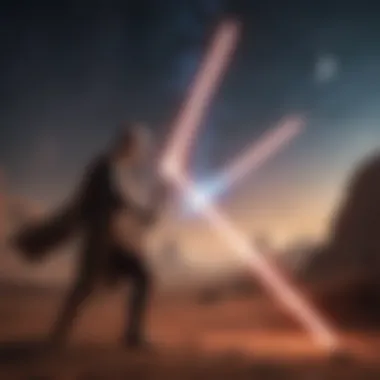 Galactic landscape with iconic lightsabers