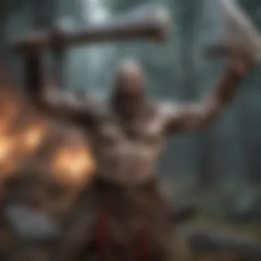 Kratos wielding the axe in a fierce battle