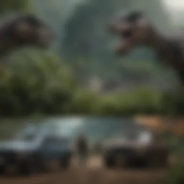 Collage of scenes depicting the cinematic evolution of Jurassic World