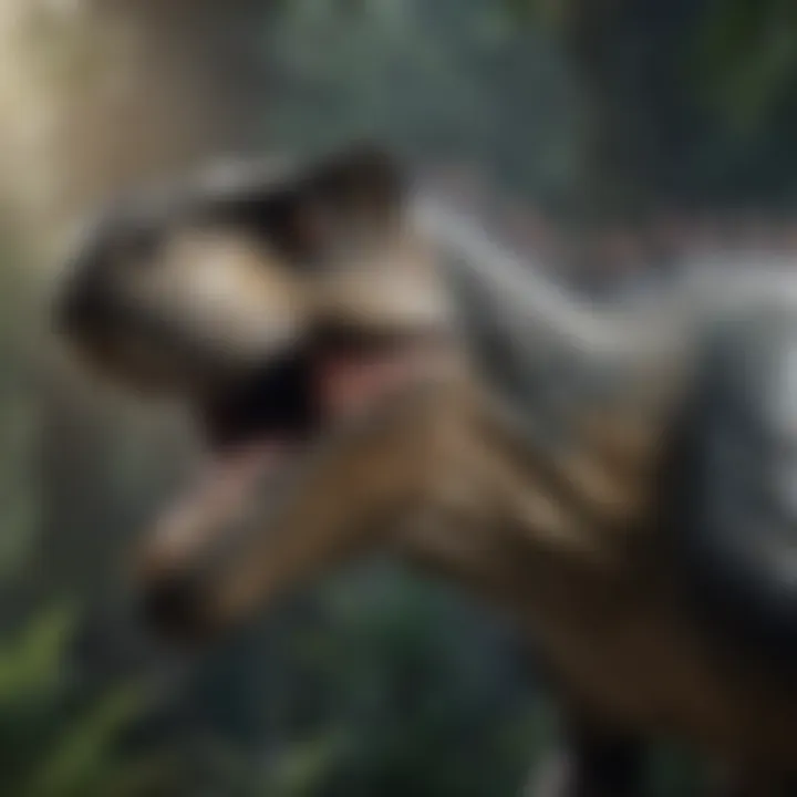 Artistic representation of iconic dinosaurs from Jurassic World franchise