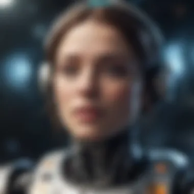 Emotions Unveiled in the Cosmic Symphony Emotionally charged robot amidst cosmic wonders