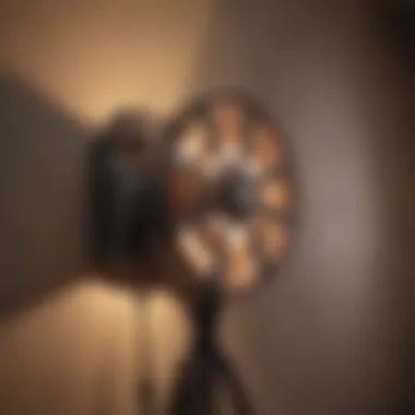 Vintage movie projector casting light on a wall