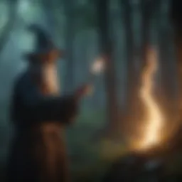Mystical Wizard casting a spell in an enchanted forest