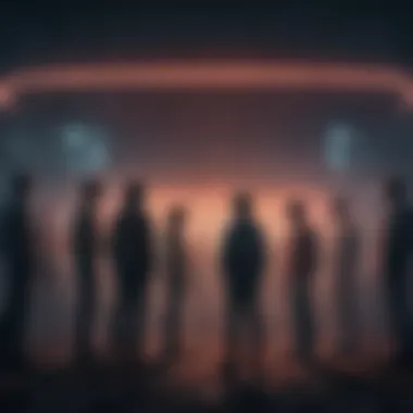 Group of characters standing amidst flickering lights