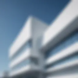 A serene blue and white architectural facade reflecting modern design principles