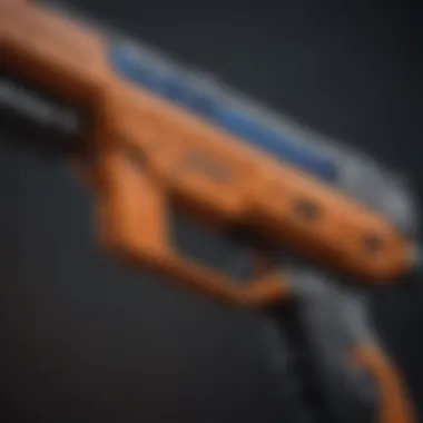 Close-up of a Nerf gun's innovative features and intricate design elements.