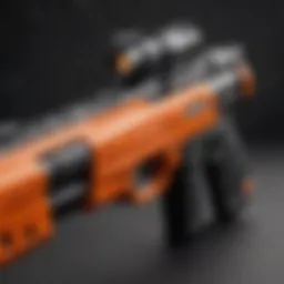 Close-up view of a Nerf Rival gun showcasing its design and color scheme