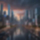 Futuristic city skyline representing Apple TV sci-fi series