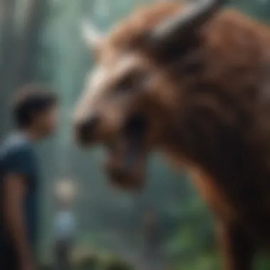 Percy Jackson confronting mythological creatures in the film