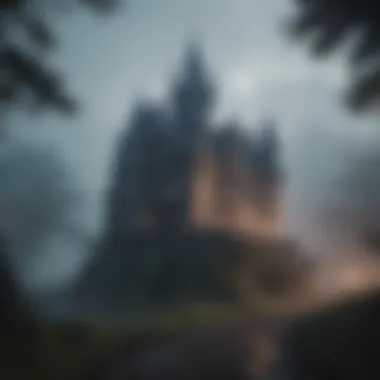 Mysterious vampire castle shrouded in mist