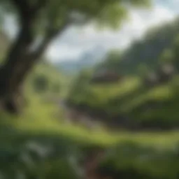 A lush green landscape representing spring in Viking territory