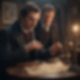A captivating scene of Sherlock Holmes analyzing clues