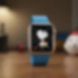 Snoopy character displayed on an Apple Watch face, showcasing vibrant colors and playful design.