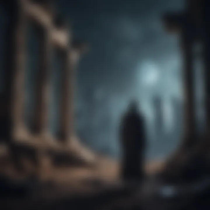 Otherworldly Figure Amid Moonlit Ruins