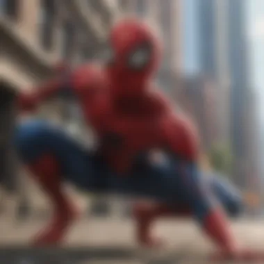 Comic-style Spiderman action scene with vibrant colors