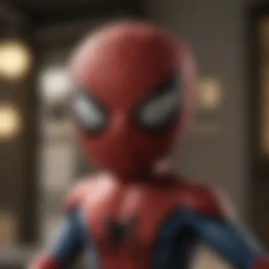 Close-up detail of Spider-Man pointing Funko Pop