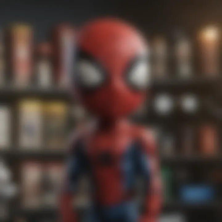 Spider-Man pointing Funko Pop displayed with other collectibles