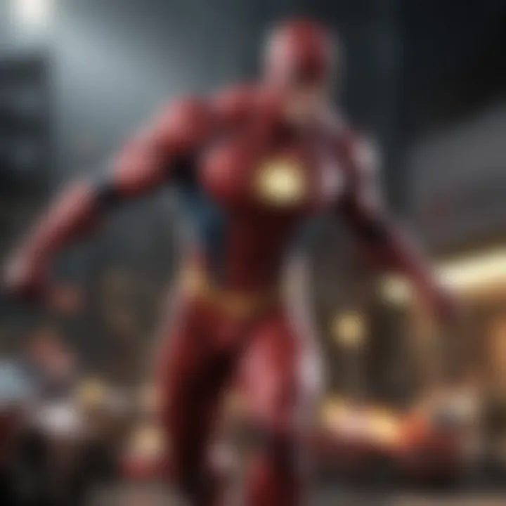 Superhero action figure in motion blur