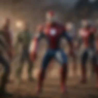 Superhero team assembling in epic battle stance