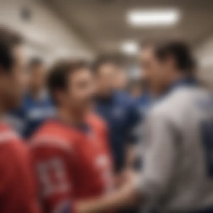 Emotional team meeting in the locker room