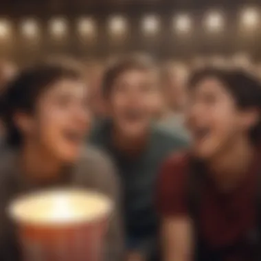 Group of teenagers sharing a funny moment while watching a movie