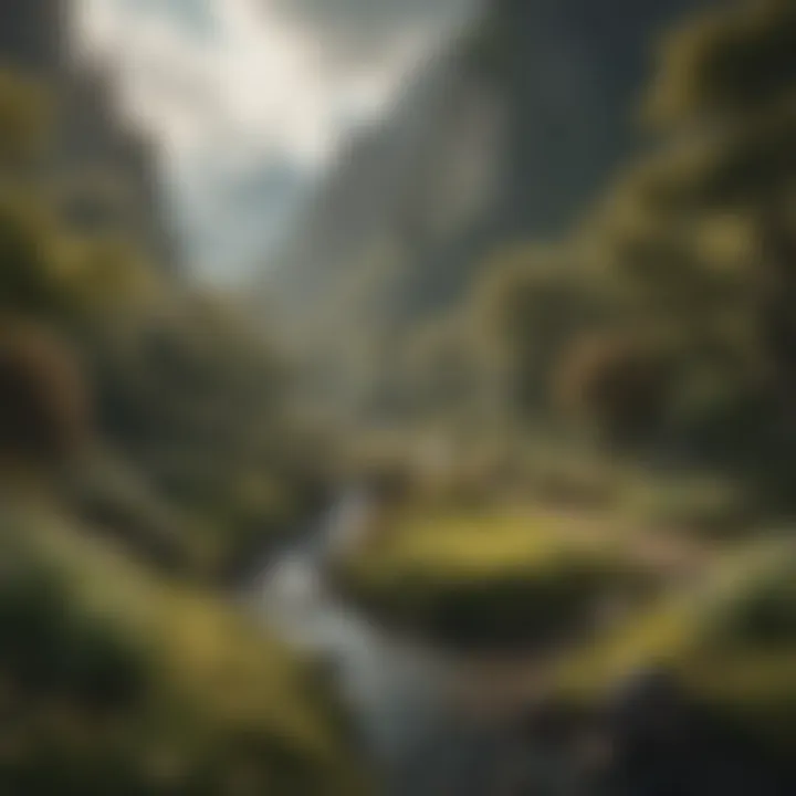 A breathtaking landscape of Middle-earth illustrating Alan Lee's signature art style.
